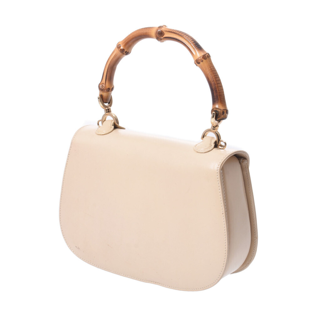 Gucci Tan Handle Calfskin Handbag Beige Bag Bamboo Top